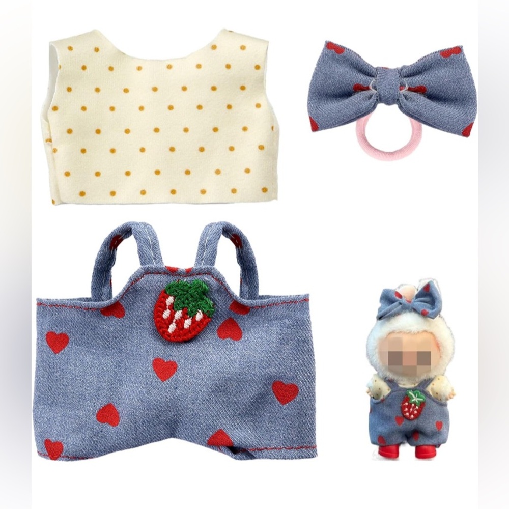 Strawberry Heart Labubu or Doll Outfit Set